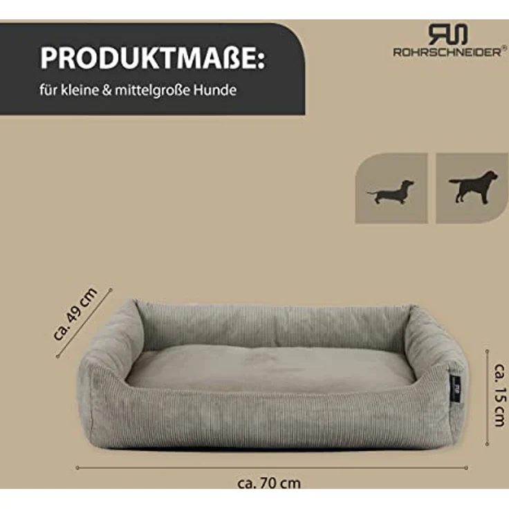 Rohrschneider Hundebett waschbar für kleine und mittelgroße Hunde mit Hundekissen Cord Taupe (ca. 70x50 cm) inkl. Gassibeutel – Bild 3