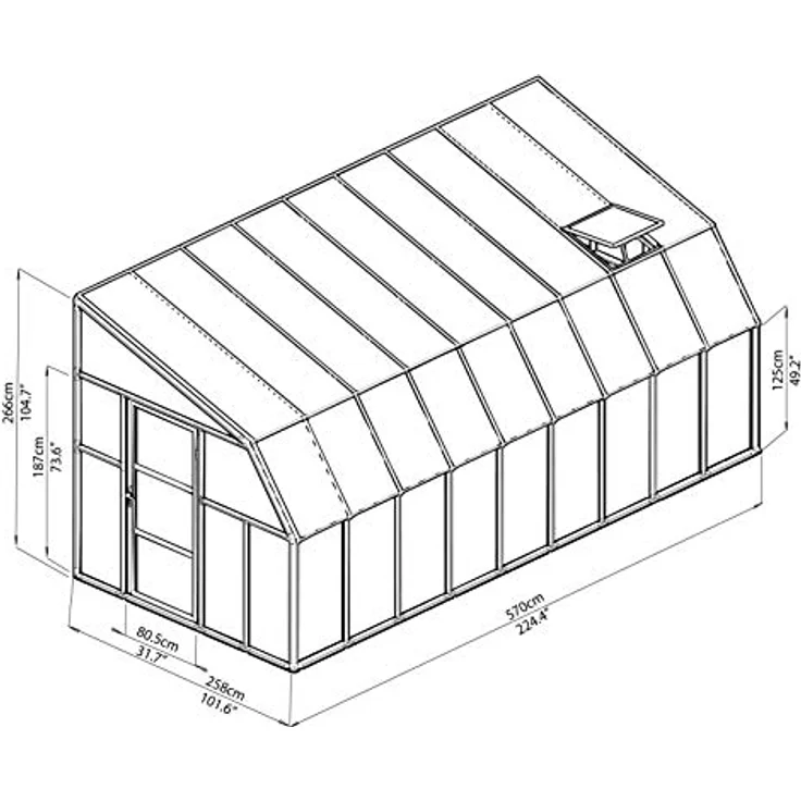 Palram - Canopia Gewächshaus Sun Room, BxTxH: 257 x 570 x 266 cm, lebenslang widerstandsfähige Wandpaneele, Alu Wintergarten Polycarbonat 5.7 x 2.6 m Weiß – Bild 2