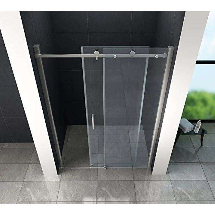 Glasdeals Nischentür MORA, 140 x 195 cm, aus 8 mm Sicherheitsglas, rahmenlos, einstellbare Breite, inkl. Schiebetür-Rollensystem – Bild 3