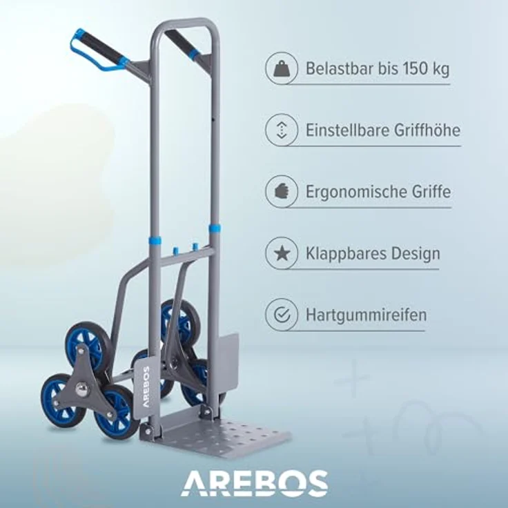Arebos Treppensackkarre Transportkarre 150kg Treppensteiger Stappelkarre, Höhenverstellbar: 74 - 109 cm, Anthrazit - Preisvergleich – Bild 2