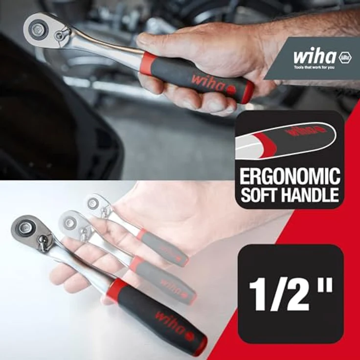 Wiha Umschaltknarre mit Druckknopf und Kugelsicherung I Feinverzahnt mit 72 Zähnen I 1/2" I Feinzahn-Umschaltknarre (45627) – Bild 2