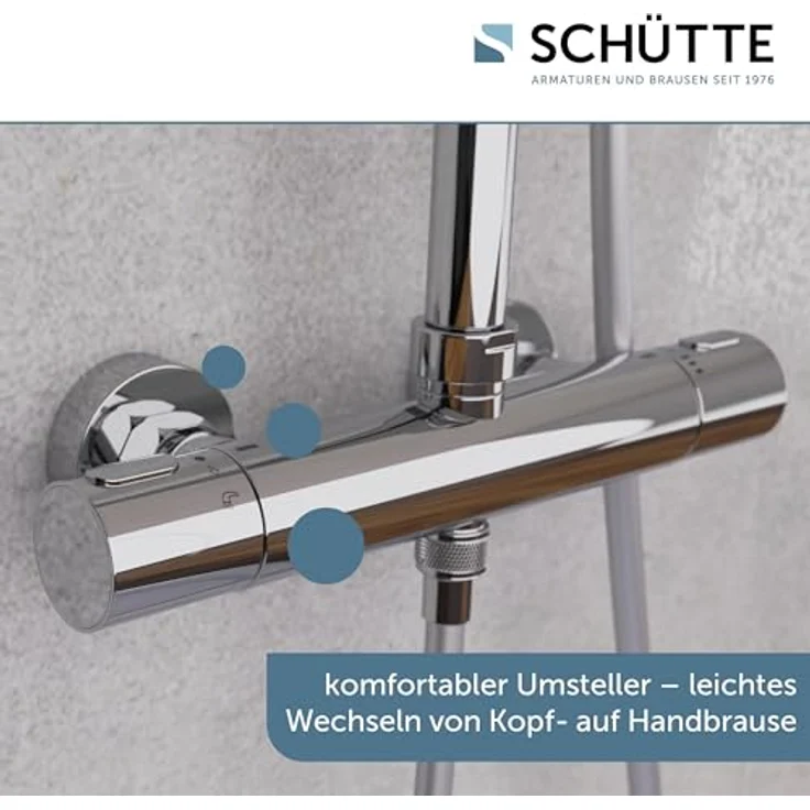 Schütte Brausegarnitur AQUADUCT, Edelstahl Regendusche, höhenverstellbar 80-120 cm, Antikalk, wassersparend – Bild 3