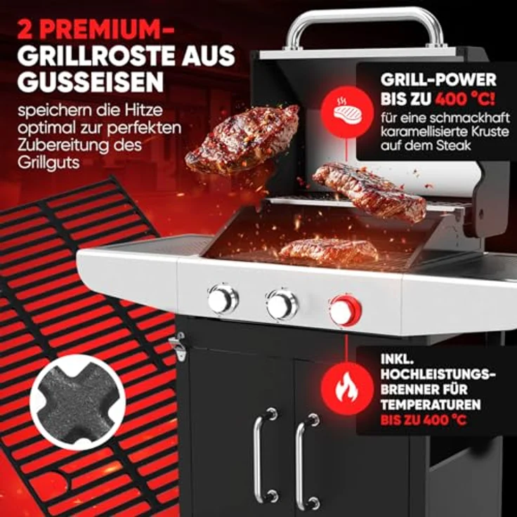ProfiCook® Gasgrill PC GG 1310, 3-Brenner Gasgrill für Temperaturen bis zu 400°C mit gusseisernen Grillrosten, Temperaturanzeige und Flaschenöffner – Bild 2
