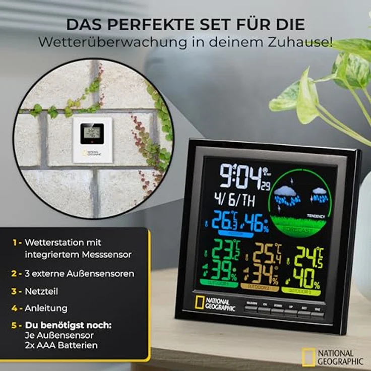 National Geographic Wetterstation, inkl. 3 Sensoren, Farbdisplay mit Wettervorhersage und Alarmfunktion – Bild 7