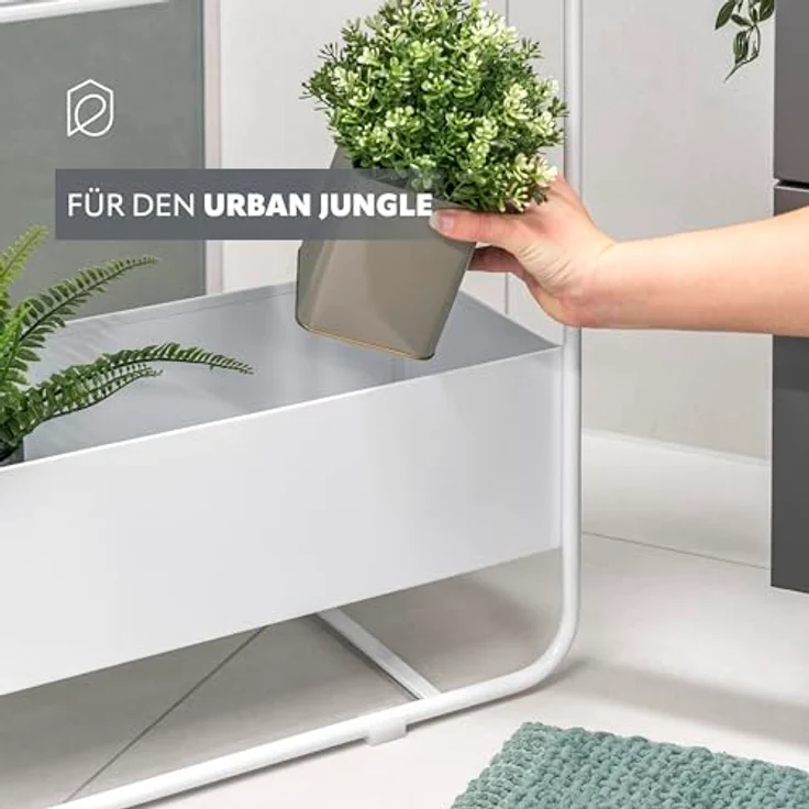 eluno Blumenständer Pflanzenständer mit 2 Ablagen, aus Metall, weiß – Bild 4