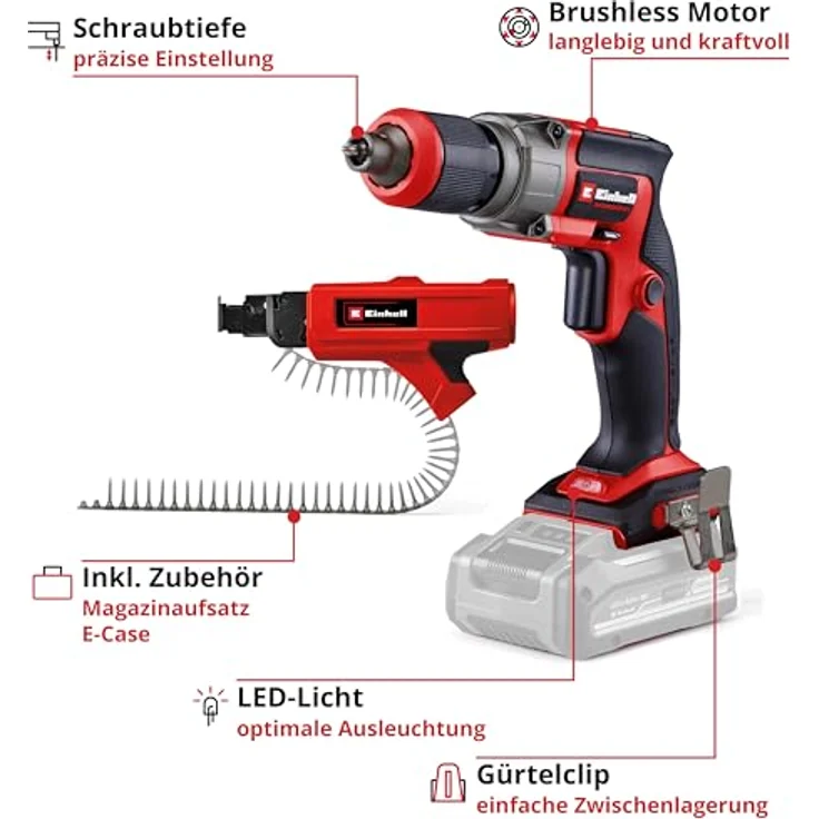 Einhell Akku-Trockenbauschrauber TP-DY 18 Li BL, bürstenloser Motor, mit Magazinaufsatz, ohne Akku und Ladegerät – Bild 3