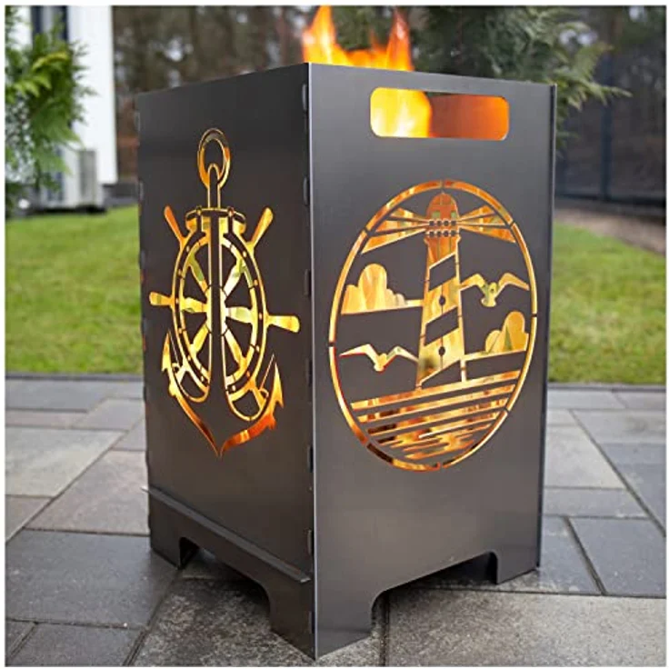 tuning-art FK06 Feuerkorb Feuertonne Feuerschale Steckbar Groß 50x30x30, Größe:Anker 45L, Feuertonne mit gelasertem Design aus 2 mm starkem DC01 Stahl, 360° Wärmestrahlung, stabiler Stand, Rostpatina - Stahl. – Bild 1