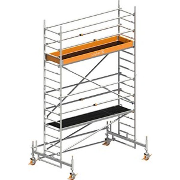 Layher Gerüst 1411 Uni Standard P2, Telegeländer, max. Arbeitshöhe 5,35 m, Aluminiumrahmen, sichere Bauform mit kollektivem Seitenschutz