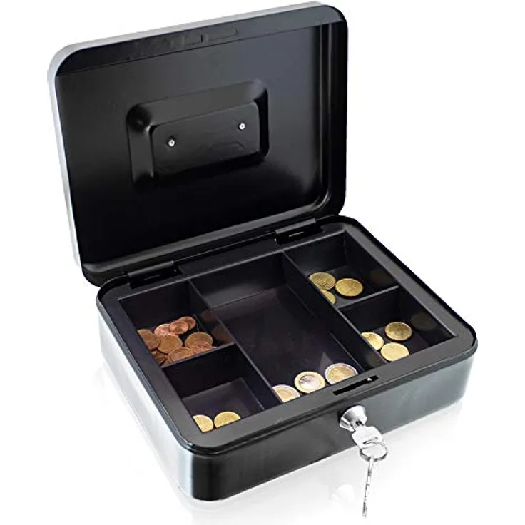 Geldkassette 25 cm groß abschließbar Münz Geld Zählbrett Kasse Safe Schwarz 250mm x 200mm x 80mm (B/T/H)