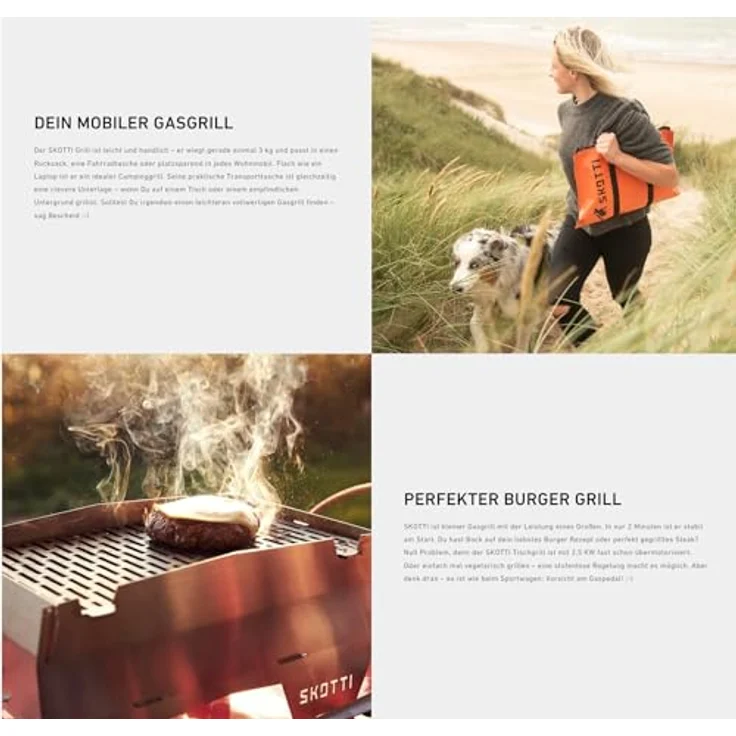 Skotti Mobiler Gas Grill inkl Transporttasche, Original Made in Germany, unverwüstlich, Stecksystem, Edelstahl Tischgrill klappbar, Holzkohlegrill nutzbar, Gasgrill – Bild 3