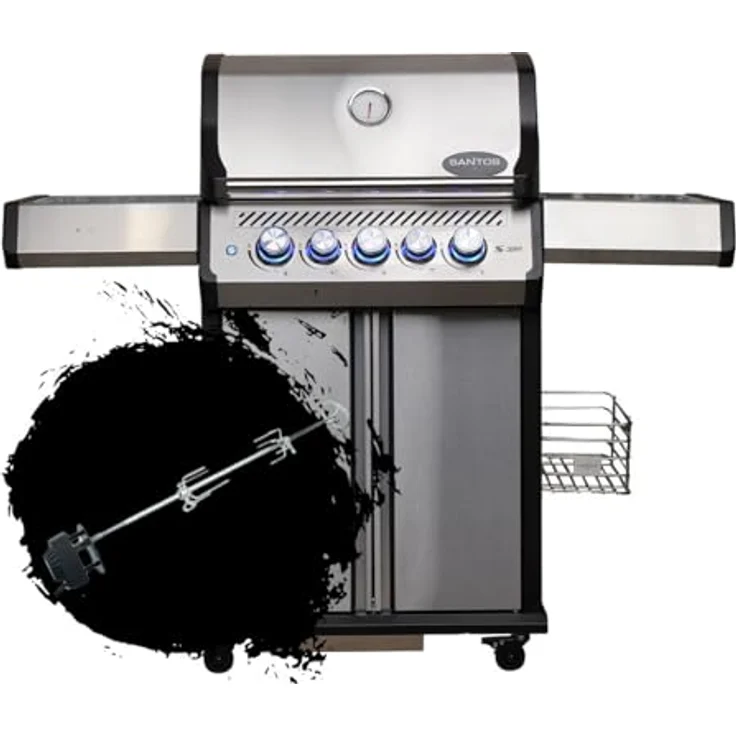SANTOS S-318 Pro Gasgrill - Premium Edelstahlgrill mit Infrarot-Zone, XXL Warmhalterost und beleuchteten Reglern