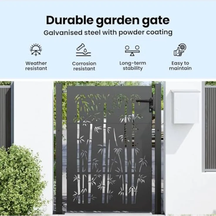 vidaXL Gartentor, Gartenzaun 105x75 cm, Cortenstahl mit Bambus Design, pulverbeschichtet in Schwarz – Bild 4