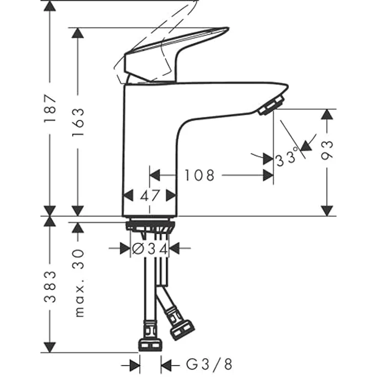 hansgrohe Logis 100, Spültischarmatur mit Push-Open Ablaufgarnitur, chrom, 5 l/min Durchflussmenge – Bild 6