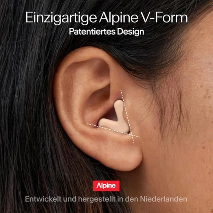 Alpine Silence Ohrstöpsel, Ultrakomfortabler Gehörschutz mit V-Form und weichen Stöpseln in XS/S/M/L, Beige – Bild 4