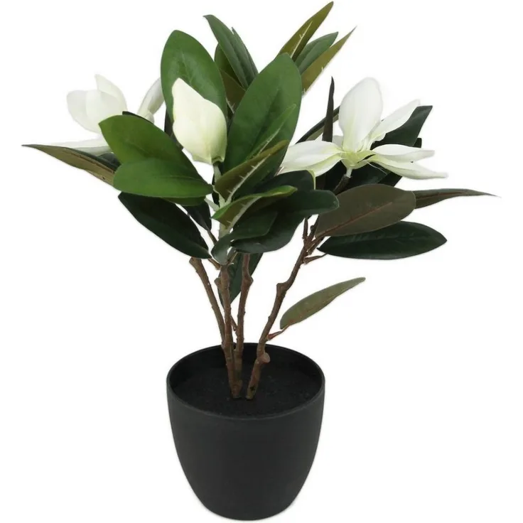 SB Zentralmarkt Kunstblume Magnolie, weiße Kunstpflanze im braunen Topf, Gesamthöhe 45cm