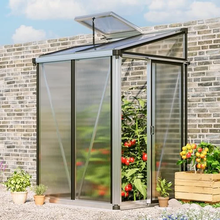 GFP Gewächshaus Anlehngewächshaus Flora 22 - Aluminium - 137x142 cm - 16 mm Polycarbonat-Platten - lichtdurchlässig – Bild 2