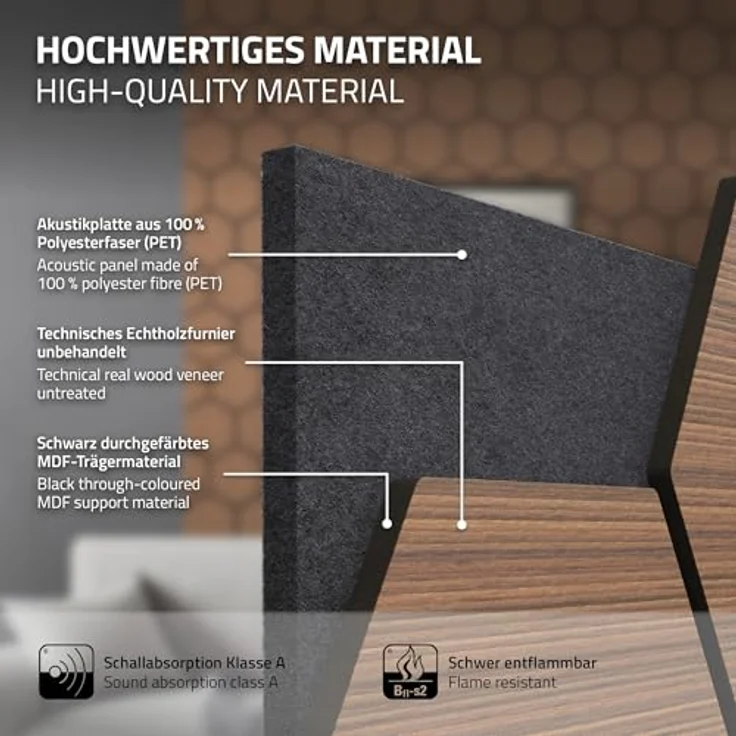 ML DESIGN Akustikpaneele 2er Set, 66x81x2cm in Teak, MDF Hexagon-Wandpaneele mit exzellenter Schallabsorption für Büro und Studio – Bild 5