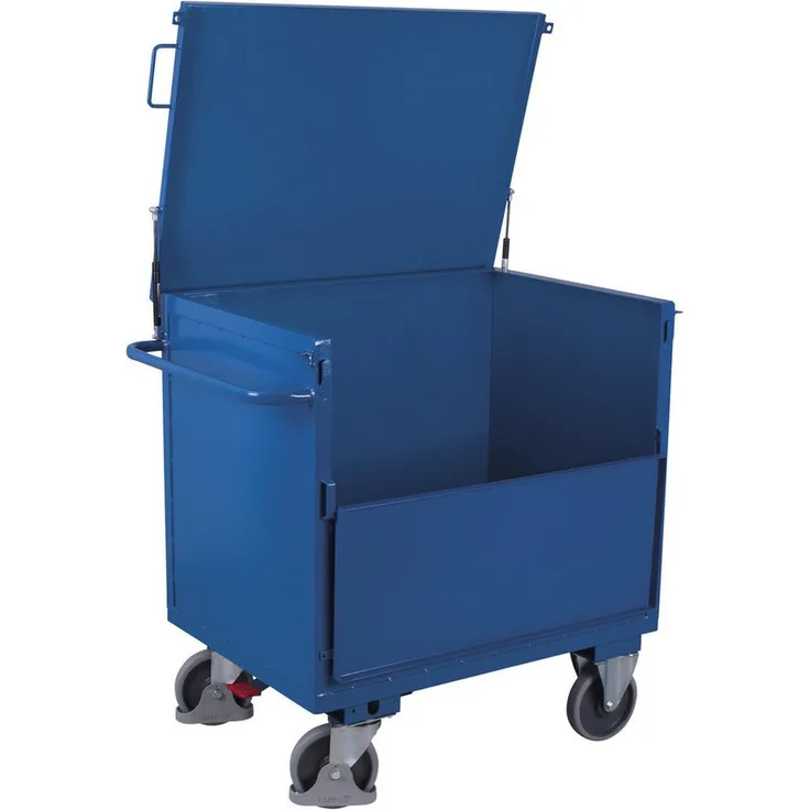 CORDES VARIOfit Blechkastenwagen, Transportwagen fest verschweißt mit klappbarem Deckel, 500 kg Traglast, RAL 5010 enzianblau