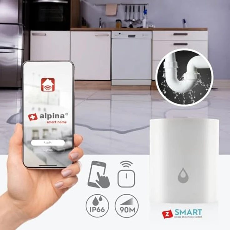 Alpina Smart Home Wassermelder, Intelligenter Leckagesensor mit 90M Erfassungsbereich, IP66 wasserdicht, Zigbee-kompatibel – Bild 3
