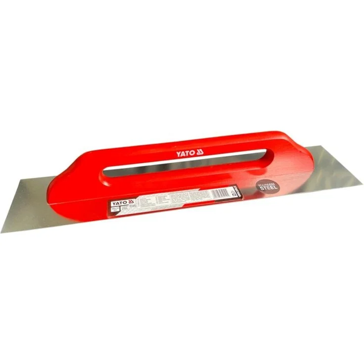 YATO Schweizer Glättkelle 58x13cm, rostfreie Edelstahl Traufel mit ergonomischem Holzgriff für Fliesen- und Mauerarbeiten