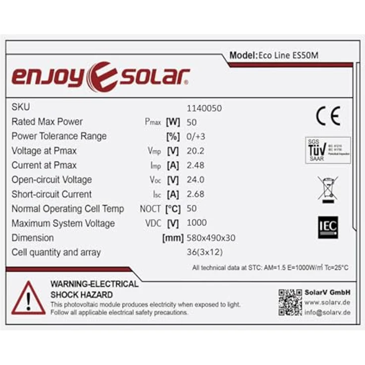 EnjoySolar monokristallines Solarmodul 50W 12V, 182 mm PERC-Zellen, schwarzer Rahmen, 0% MwSt, 25 Jahre Leistungsgarantie – Bild 6
