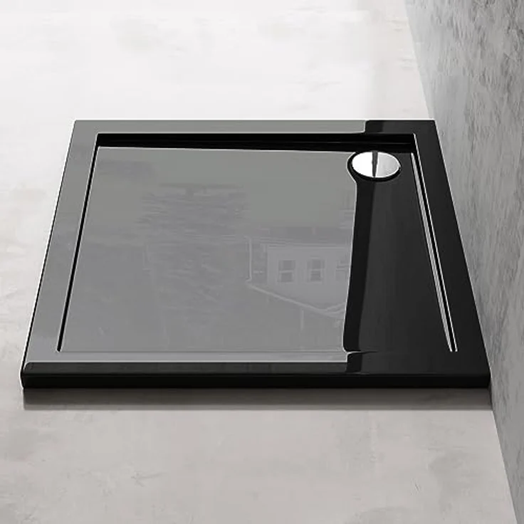 doporro Duschwanne Duschtasse flach aus Acryl DIN-Anschlüsse Faro1, Quadratusch, edles Design mit reibungslosem Abfluss, Weiß – Bild 5