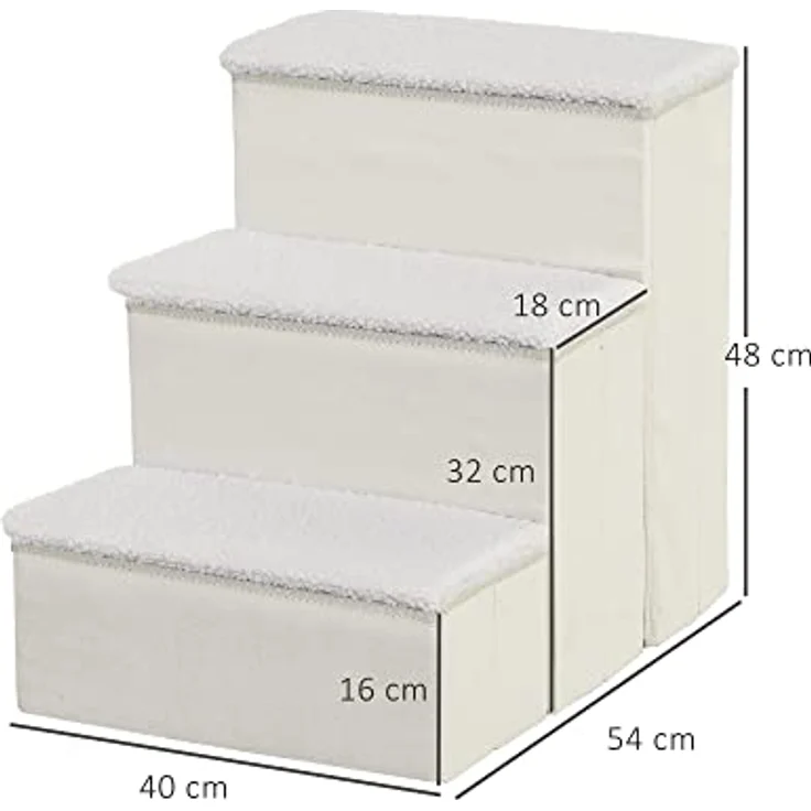 PawHut Haustiertreppe Katzentreppe Hundetreppe Faltbar 3 Stufen Tiertreppe mit Stauraum für Katzen und Hunde MDF Weiß 40 x 54 x 48 cm - Preisvergleich – Bild 3