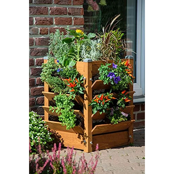 dobar® 56235FSCe Hochbeet & Komposter 3 in 1 - Multifunktions-Pflanzkasten | Vertikalbeet | Kompostierer Massivholz 180L | Kräuterbeet | Salatbeet | Erhöhtes Gemüsebeet | 64,5 x 64,5 x 75,5 cm | Braun – Bild 5