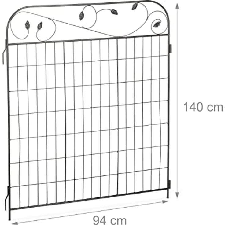 Relaxdays Gartenzaun Metall, HB: 140 x 94 cm, Beeteinfassung zum Stecken, 4 Zaunelemente, Blätter-Verzierungen, schwarz – Bild 4