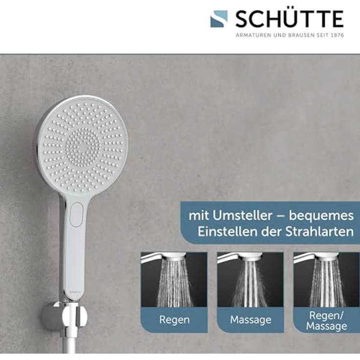 Schütte Handbrause KARIBIK, 3-fach verstellbar mit Antikalknoppen, wassersparend, eckig – Bild 2