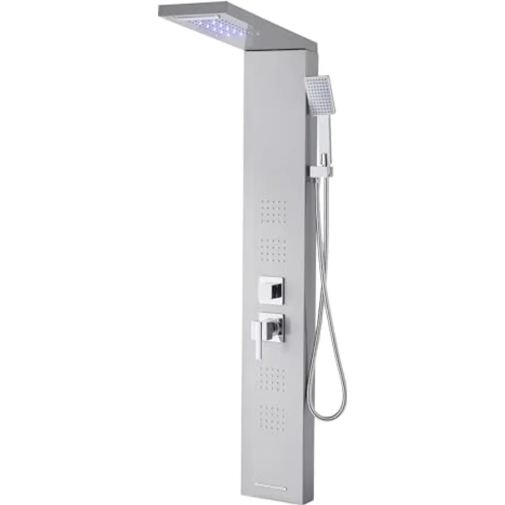 VEVOR Duschpaneel-Turmsystem mit 5 Modi, Regenwasserfall-Duschkopf und LED, 1345 mm, gebürsteter Edelstahl, Handbrause & 4 Körperbrausen, wandmontierbar – Bild 4