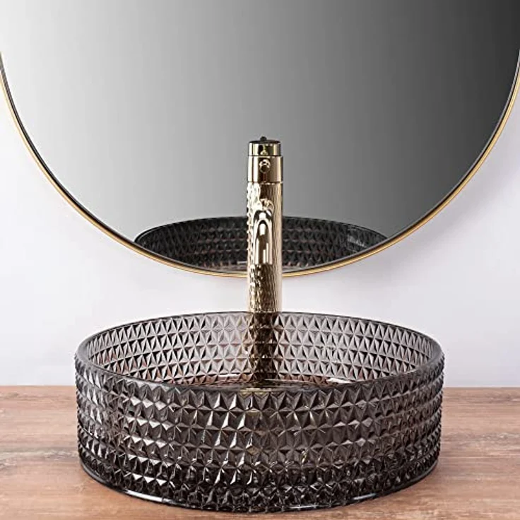 Rea Aufsatzwaschbecken Cristal Black, Glas-Waschbecken für Badezimmer, freistehend, 355 x 355 x 115 mm (schwarz) – Bild 2