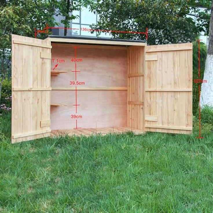 Wiltec Gartenhaus mit Doppeltür, Geräteschrank aus Holz in Naturfarbe, 136 x 58 x 127 cm – Bild 5