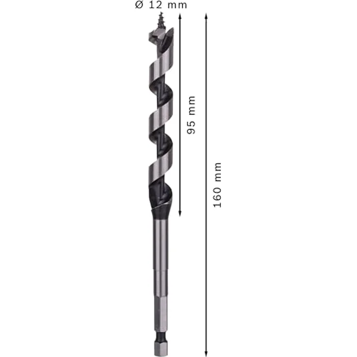 BOSCH Pro Wood Holzschlangenbohrer, 12 x 95 x 160 mm, für Weich- und Hartholz, Schlüsselweite 6,35 mm – Bild 3