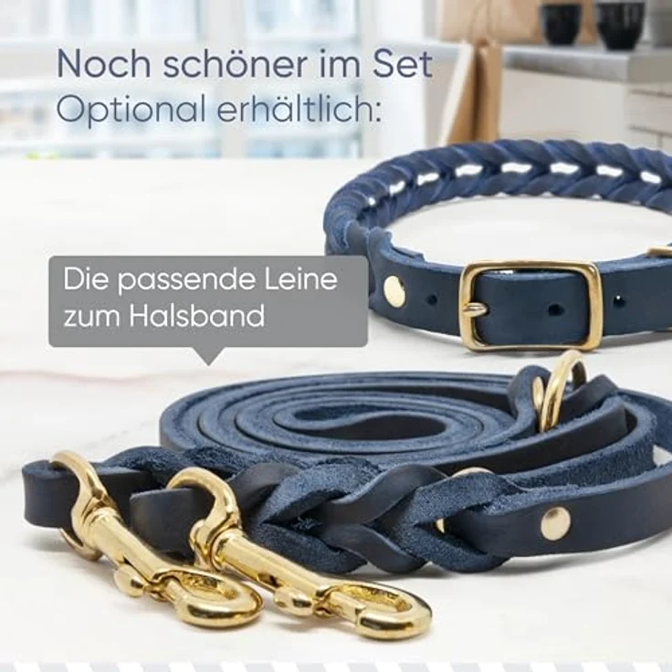FREUDENTIER® Hochwertiges Hundehalsband geflochten aus Leder - Für kleine & mittelgroße Hunde - Handmade in Holland - AlsterTwist Kollektion aus 100% Fettleder (39cm – 45cm Halsumfang, Royal Blue) – Bild 4