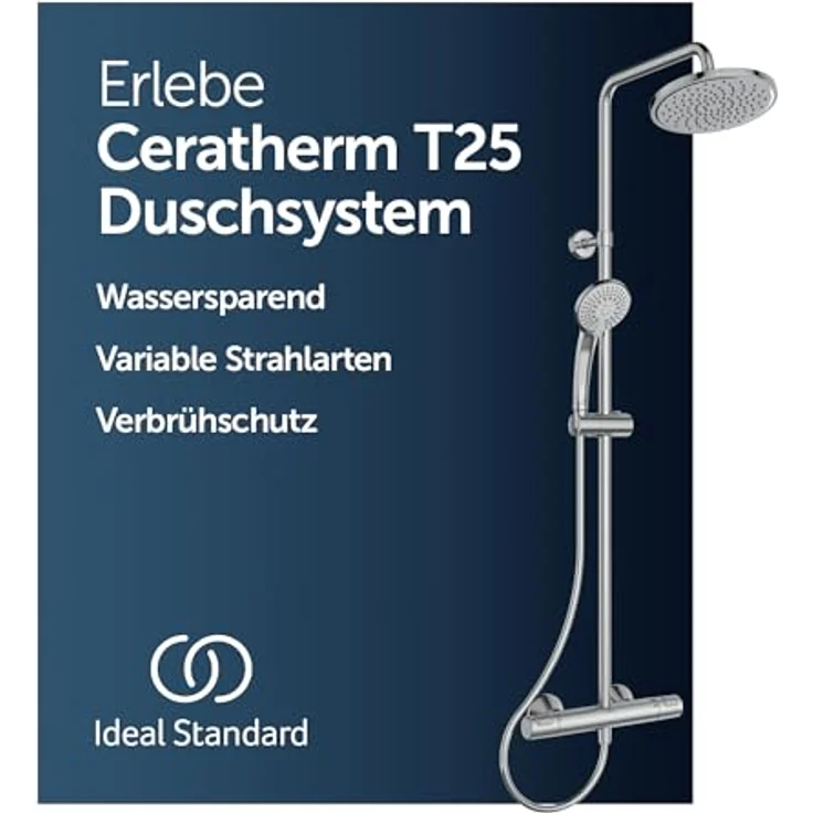 Ideal Standard Duschsystem Ideal Standard Duschsys. m. Brausetherm. Ceratherm T25, verchromt, A7 with 3-Funktionshandbrause, Antikalkfunktion, und thermostatischer Kontrolle – Bild 3