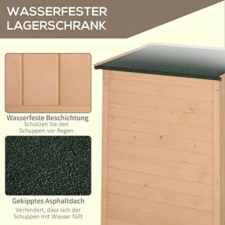 Outsunny Gartenhaus Gerätehaus Geräteschuppen mit Regalböden Geräteschuppen Lagerschuppen für Garten Tanne Naturholz 75 x 56 x115 cm – Bild 5