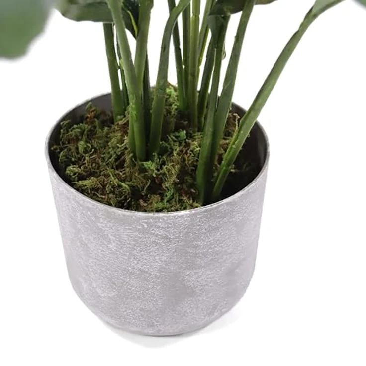hjh OFFICE Kunstpflanze Spathiphyllum 1 – 60 cm, pflegeleicht und geruchslos mit weißen Blüten, Kunststoff-Topf in Steinoptik – Bild 5