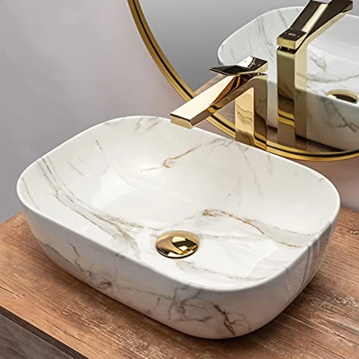 wohnwerk.idee Aufsatzwaschbecken Marmor Optik 46x32cm Belinda - Keramik-Waschbecken in Marmoroptik, pflegeleicht und resistent gegen Fleckenbildung – Bild 5