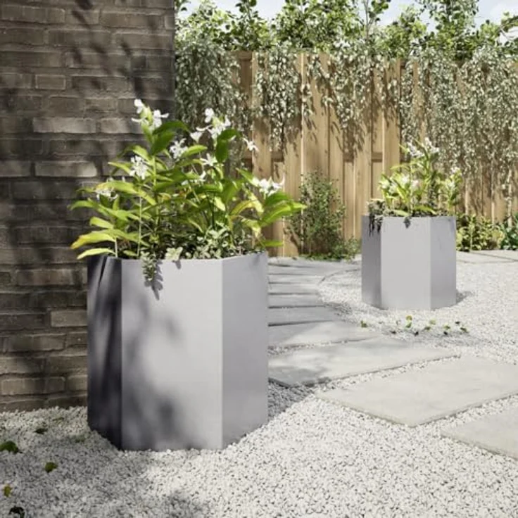 vidaXL Pflanzkübel 2 STK. Sechseckig 46x40x45 Verzinkter Stahl, Witterungsbeständig und Hochbeet mit viel Platz, Gartenkübel in Silberfarben – Bild 4