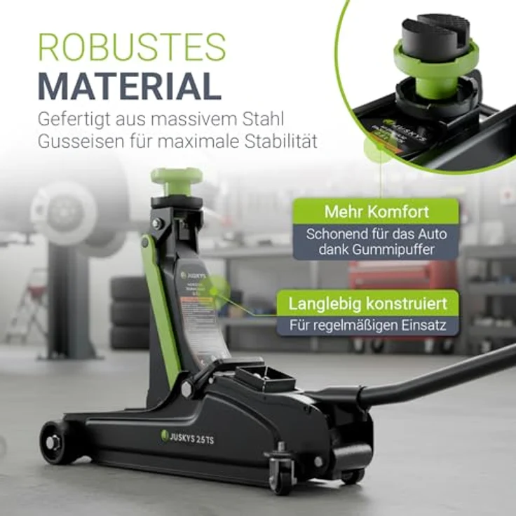 Juskys Hydraulischer Wagenheber, max. Hubhöhe 39 cm, bis 2,5 t, schwarz/grün, mit Zubehör & Handschuhen – Bild 3