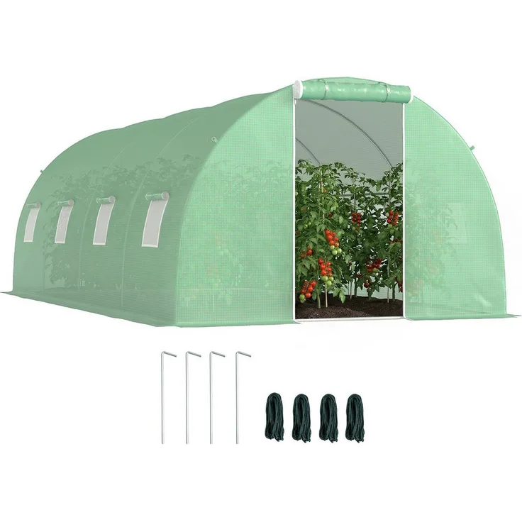 MC Star Foliengewächshaus Folientunnel 6x3x2m mit rollbarer Tür, 8 Netzfenstern, robustem Stahlrahmen, grün