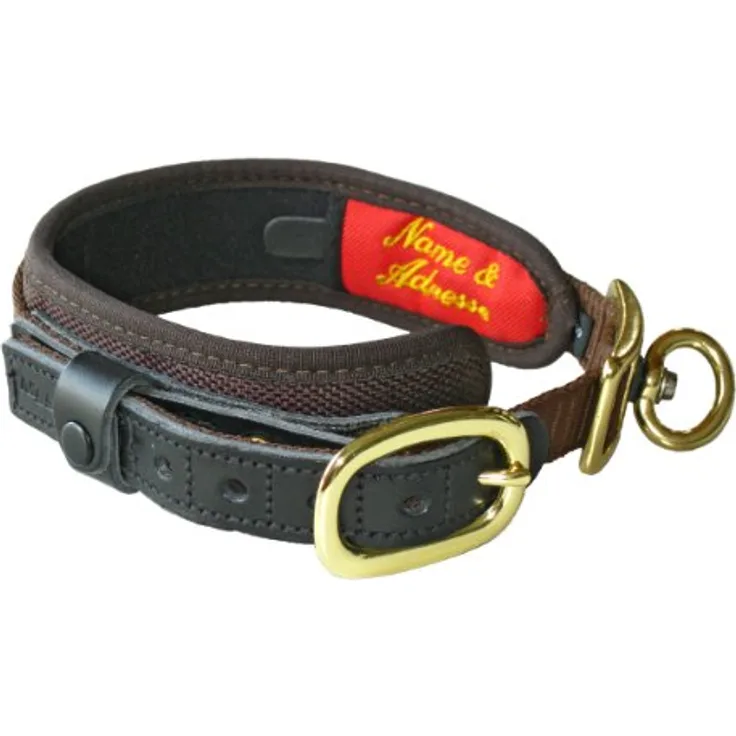 Niggeloh Halsung DeLuxe (XS, Hund, Allgemein), Braun, Halsband + Leine mit Neoprenpolsterung