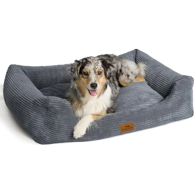 FREUDENTIER Orthopädisches Hundebett aus Cord - Waschbar - Herausnehmbares Liegekissen - Oeko® TEX Zertifiziert - Handmade in Europe - Dunkelgrau, M – Bild 1