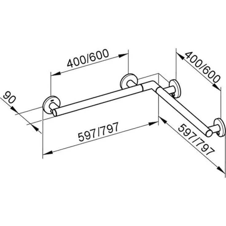 Keuco Handlauf Plan Care 34911, Chrom, ergonomischer Dusch- und Badewannenhandlauf mit verdeckten Befestigungen, 597 mm – Bild 3