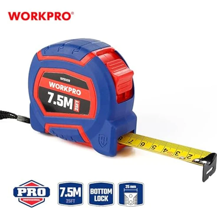 WORKPRO WP261010, 7,5 m x 25 mm nylonummanteltes gelbes Stahlbandmaß, langlebig und hochflexibel – Bild 2