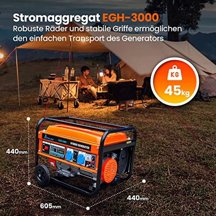 Extralink EGH-3000 Stromgenerator Hybrid Gas LPG CNG Benzin 3kW 1F Generator 3000W Tankvolumen 15L Easy-Start 2x AC 230V Camping, Schwarz – Bild 4