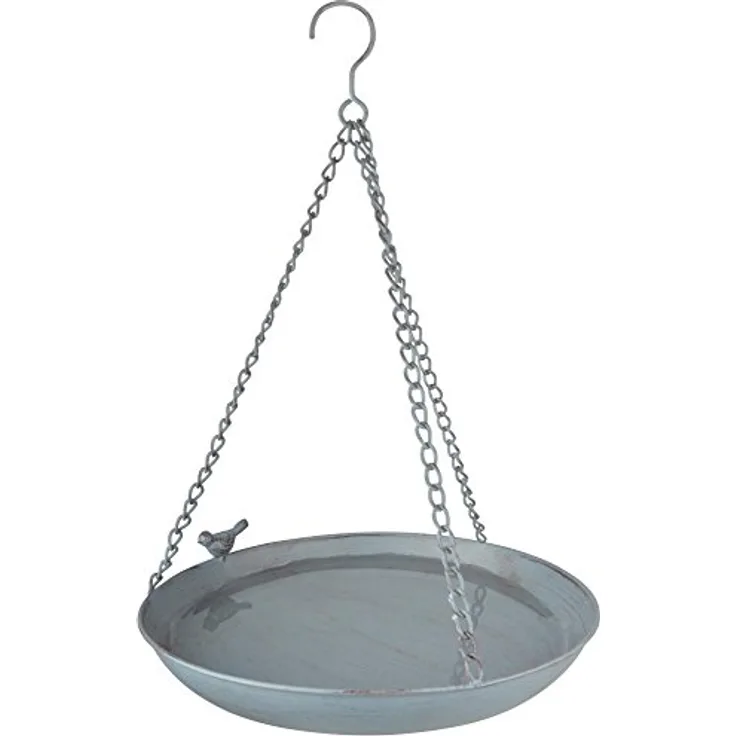 Esschert Design Grey Metal Vogeltränke, hängend, aus dem Material Metall, 30,4 x 30,4 x 5,8 cm