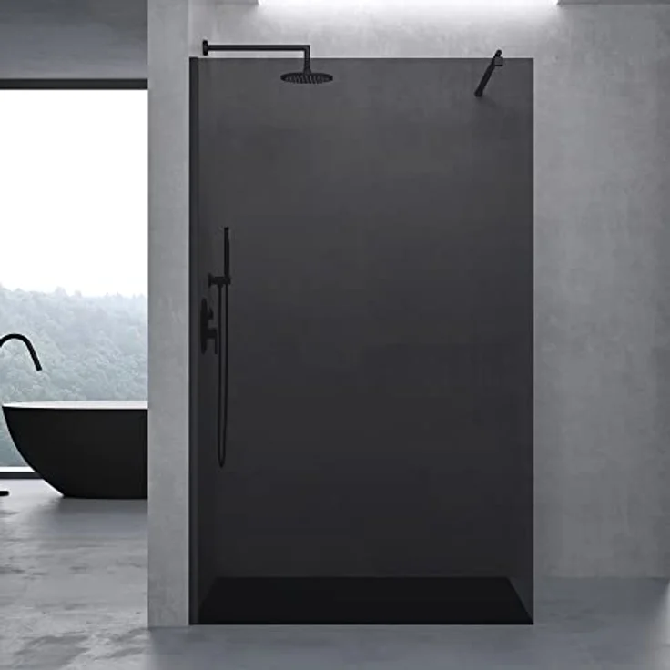 doporro Walk-in-Dusche Duschwand für Dusche, schwarz Profil Nano Glas, Einscheibensicherheitsglas, inkl. NANO-Beschichtung – Bild 2