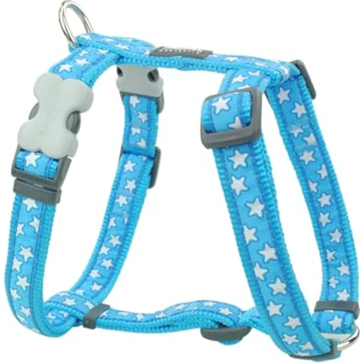 Red Dingo Nylon Hundegeschirr, Sterne, türkis, L mit rostfreien D-Ringen, verstellbarer Passform und zwei praktischen Verschlüssen – Bild 1